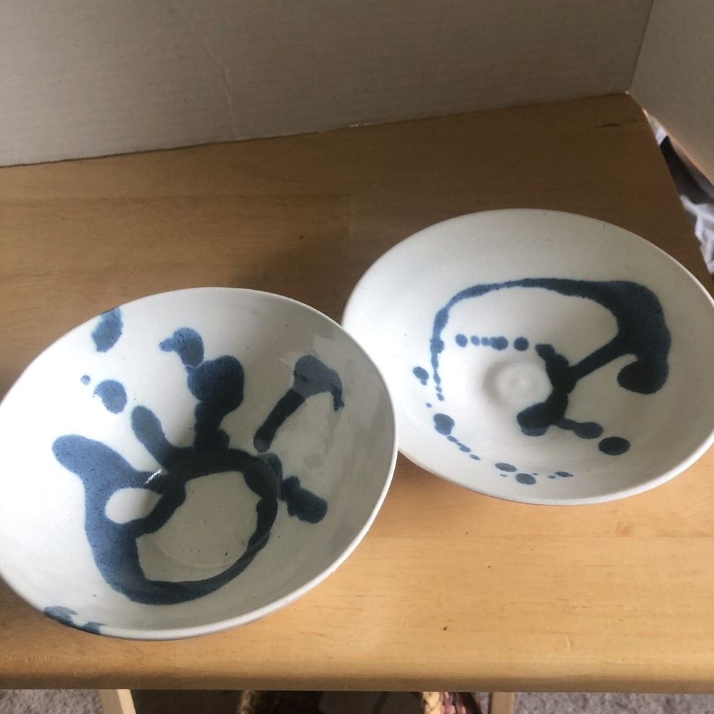 Pottery Bowl With Matching Sauce Bowl, Handmade Signed Pottery Bowls